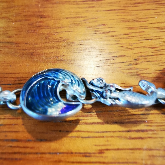 Mermaid and Wave Enamel on Silver Tone Bracelet - Picture 13 of 16